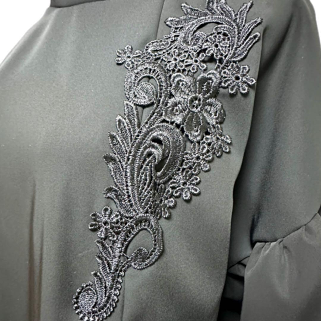 振袖　着物リメイク　ドレス　黒×檜扇に梅や松　和柄　ワンピース　ハンドメイド