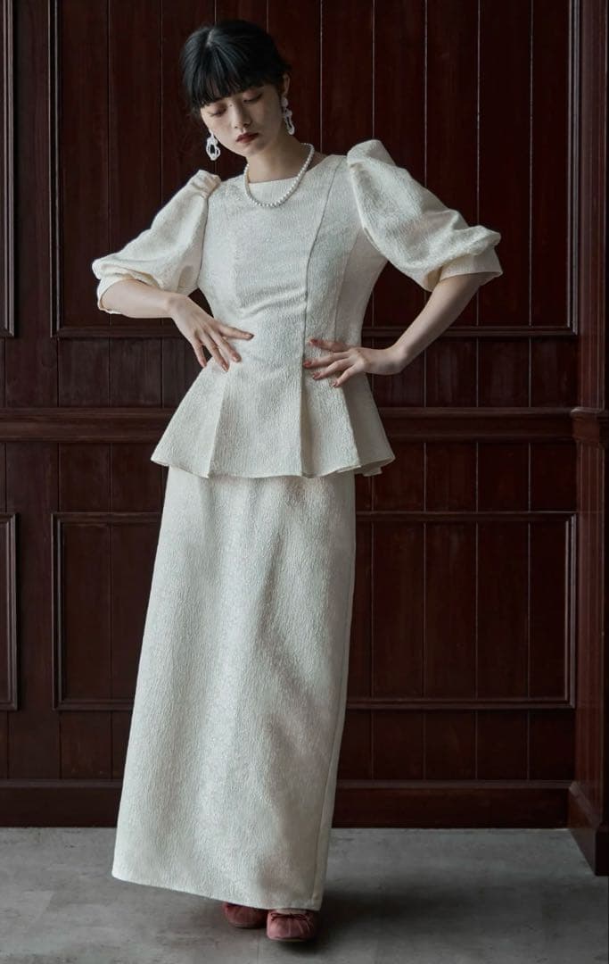 Flower jacquard set up dress ホワイト