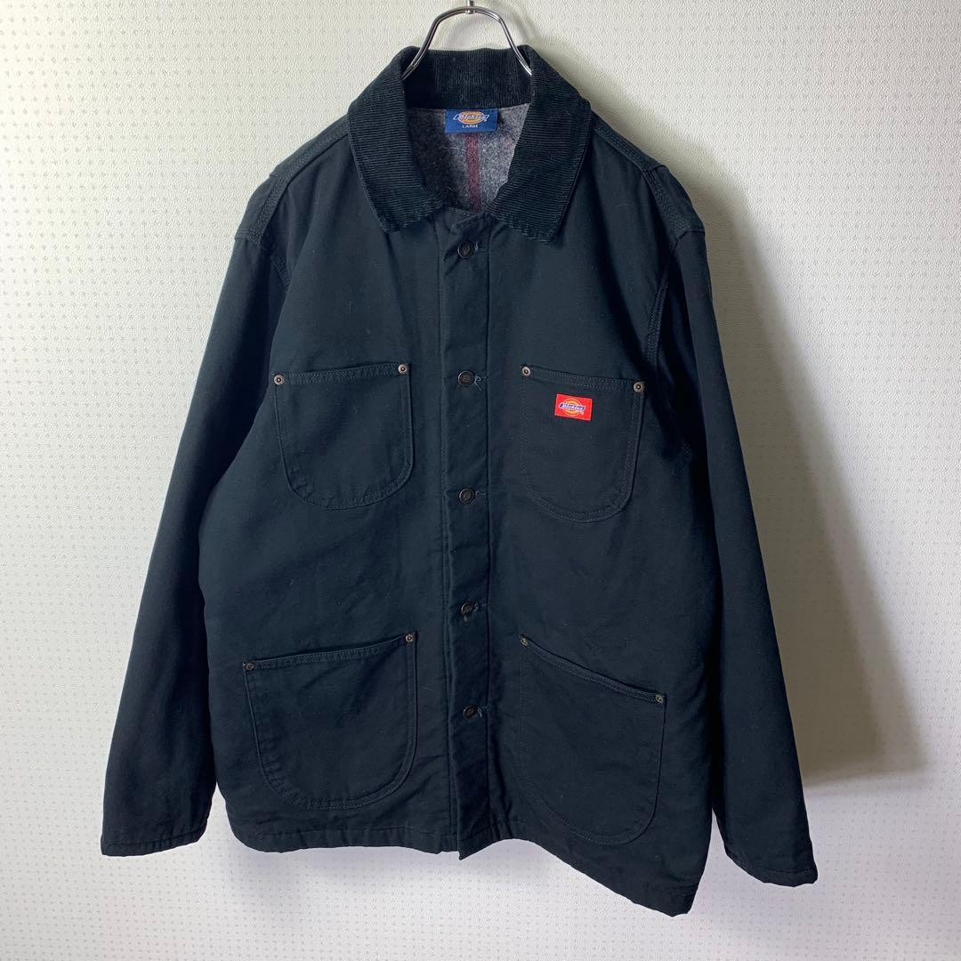 90s Dickies カバーオール ブランケット L ブラック 襟コーデュロイ