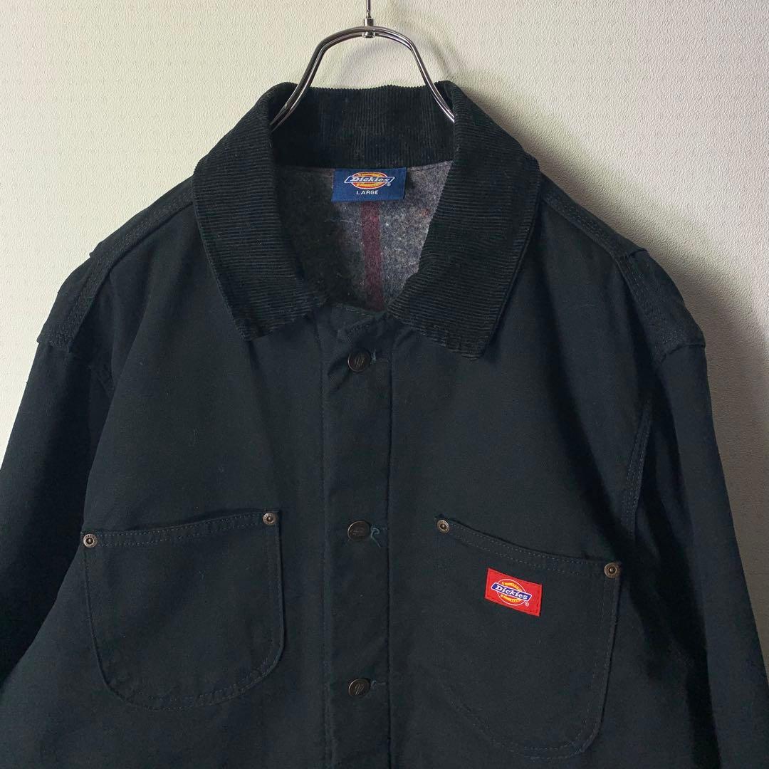 90s Dickies カバーオール ブランケット L ブラック 襟コーデュロイ