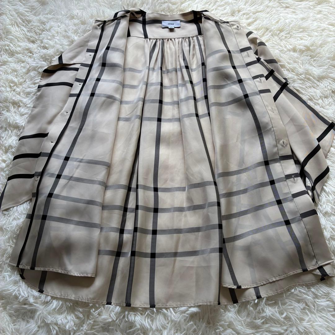 美品✨HYKE ハイク ボウタイブラウス サイズ2 ベージュ チェック柄