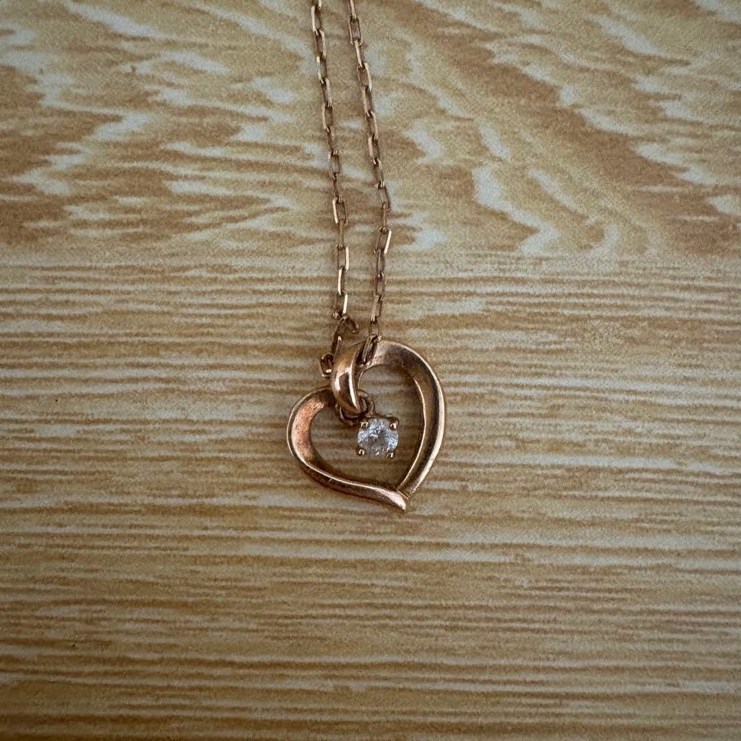 【4°C】ピンクゴールド ハート型ペンダント ネックレス K10