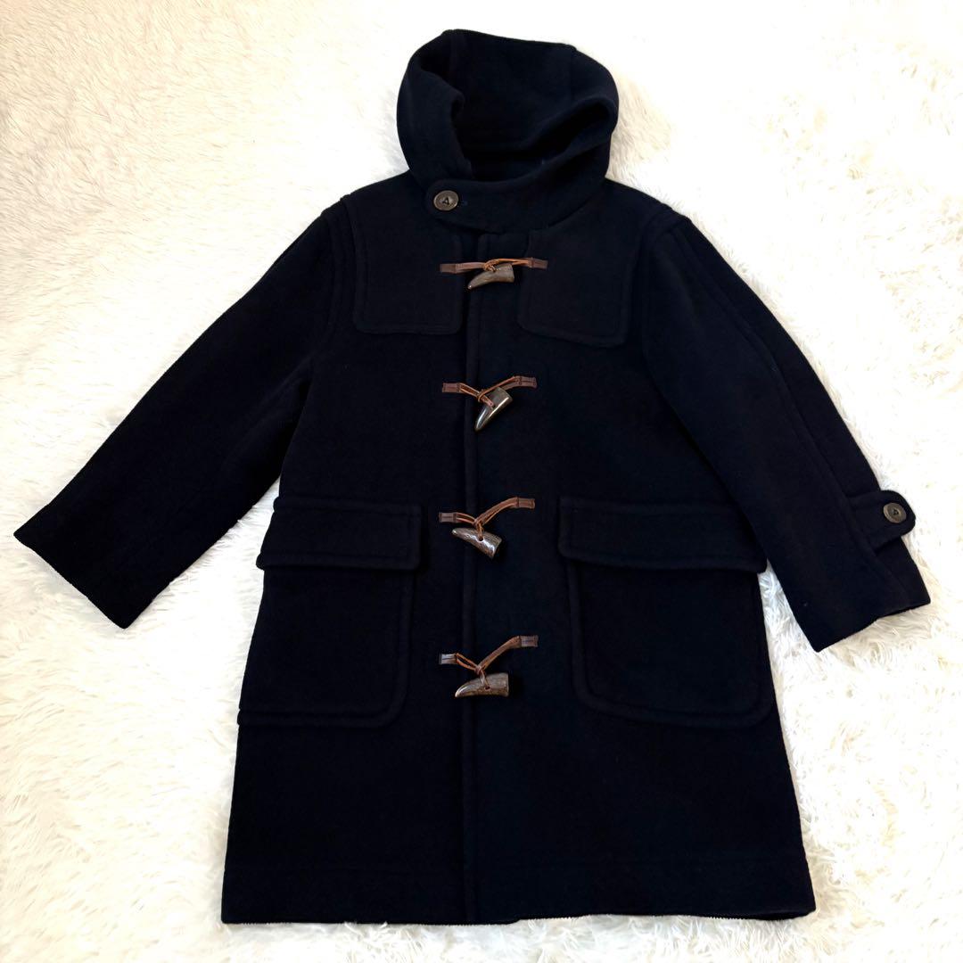 【MoorBrook製生地】ダッフルコート　ヘリンボーン　ネイビー　英国製　M