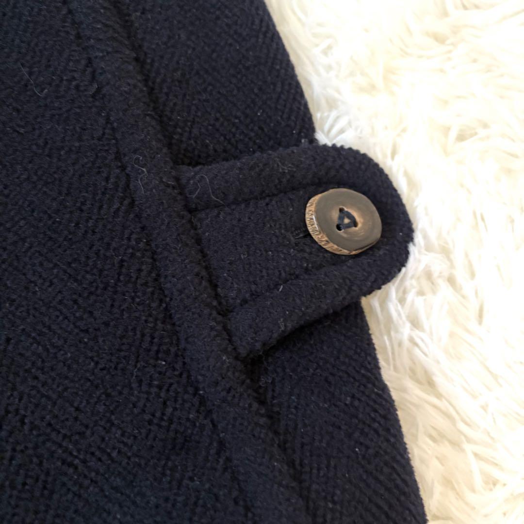 【MoorBrook製生地】ダッフルコート　ヘリンボーン　ネイビー　英国製　M