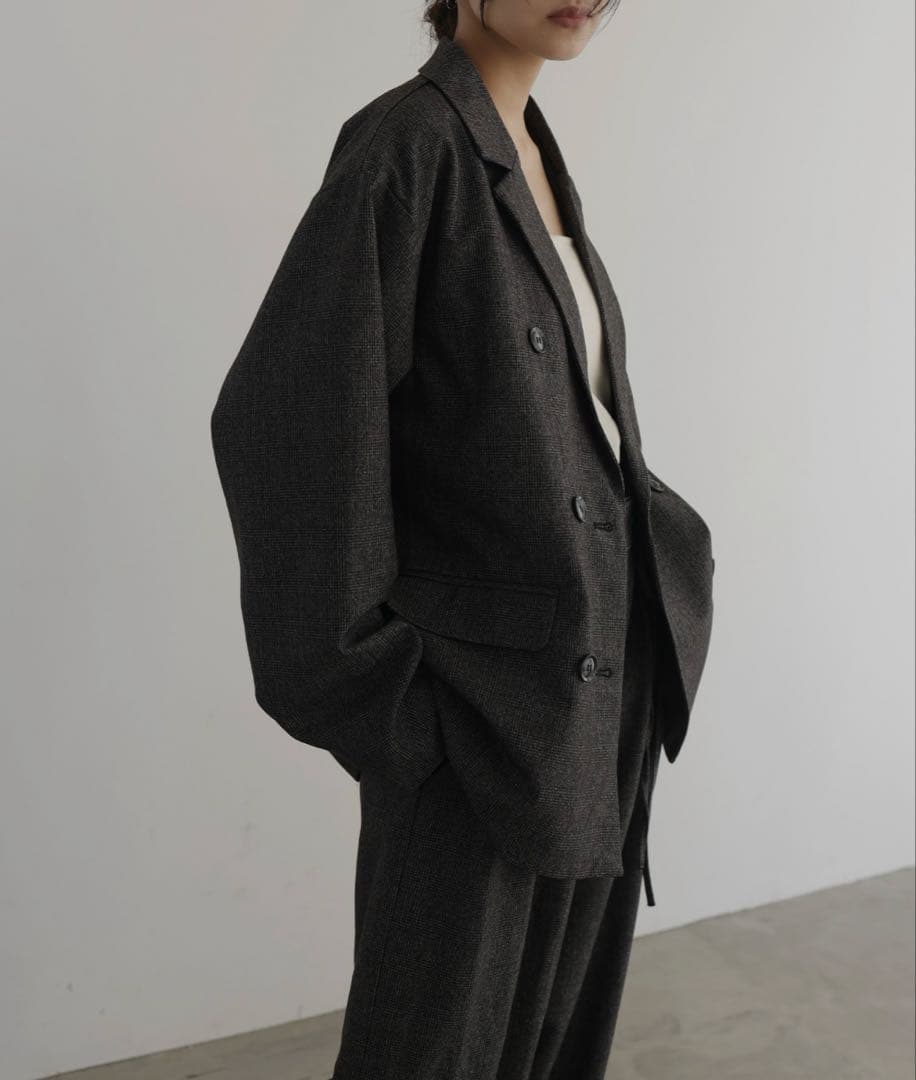 チェックテーラードジャケット/チェックラップタックパンツ
