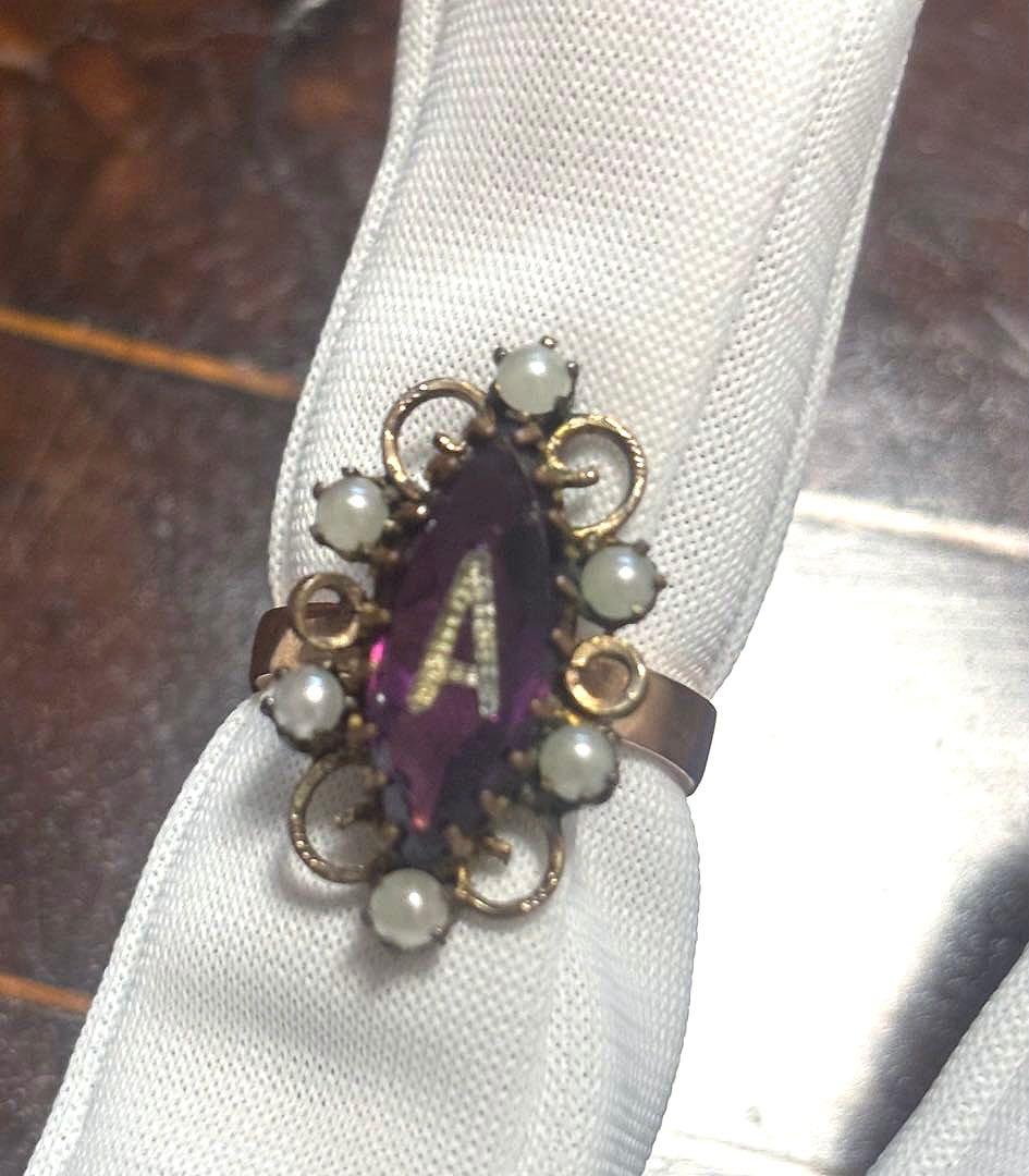 フランス アンティーク リング 指輪 ガラス パール パープル 鑑別書付き
