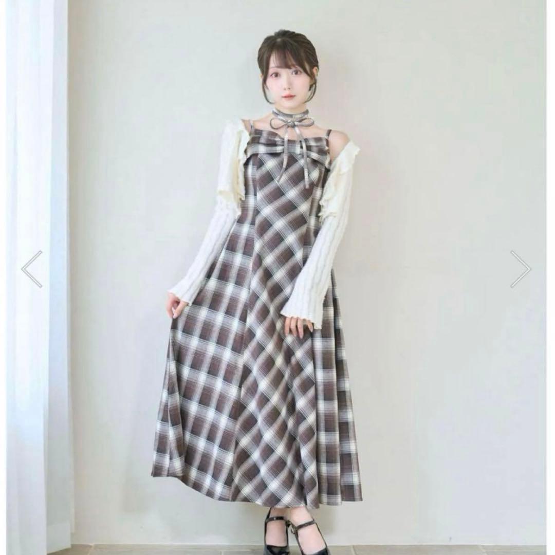 ロゼミューズ Front ribbon cami dress ダークモカ