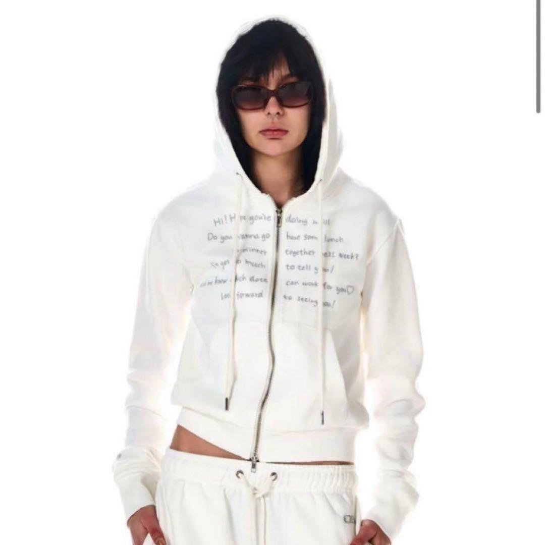 beeden ホワイト クロップド パーカー フード付き