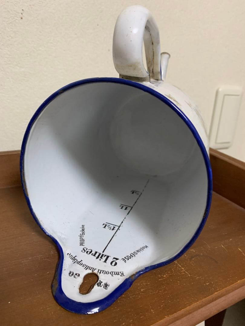 アンティーク　ホーロー　イリゲーター　水色花柄ジャグ　ピッチャー　ヴィンテージ