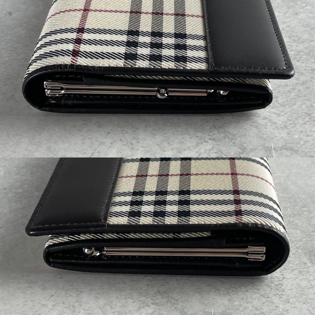 未使用級✨バーバリー 長財布 キャンバス レザー ノバチェック がま口