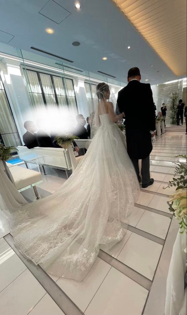 YNS ウェディングドレス パニエ、ベール、オフショルダー付