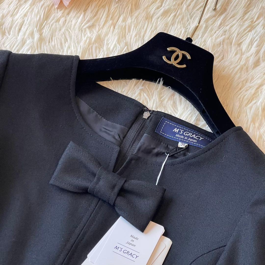 極美品 M'S GRACY 2020年 バックリボン ワンピース ブラック 36