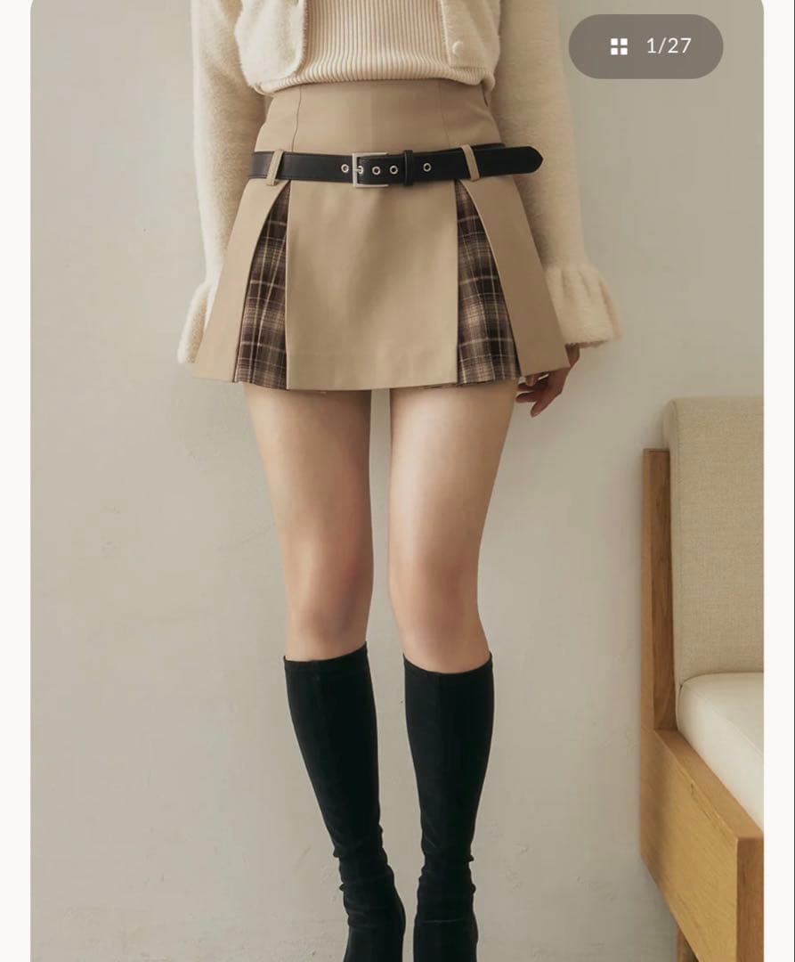 ダーリッチ　チェックドッキングミニスカートベージュ　M