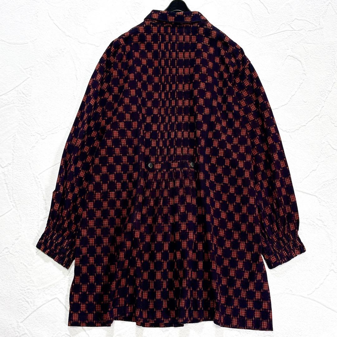 ✨美品✨ギエモン　久留米絣　チュニック　ブラウス　フリル　ピンタック　前開き