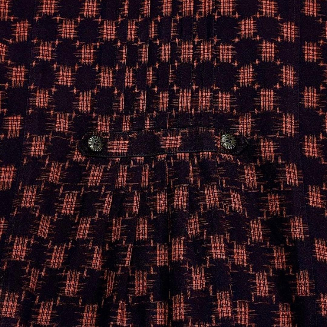 ✨美品✨ギエモン　久留米絣　チュニック　ブラウス　フリル　ピンタック　前開き