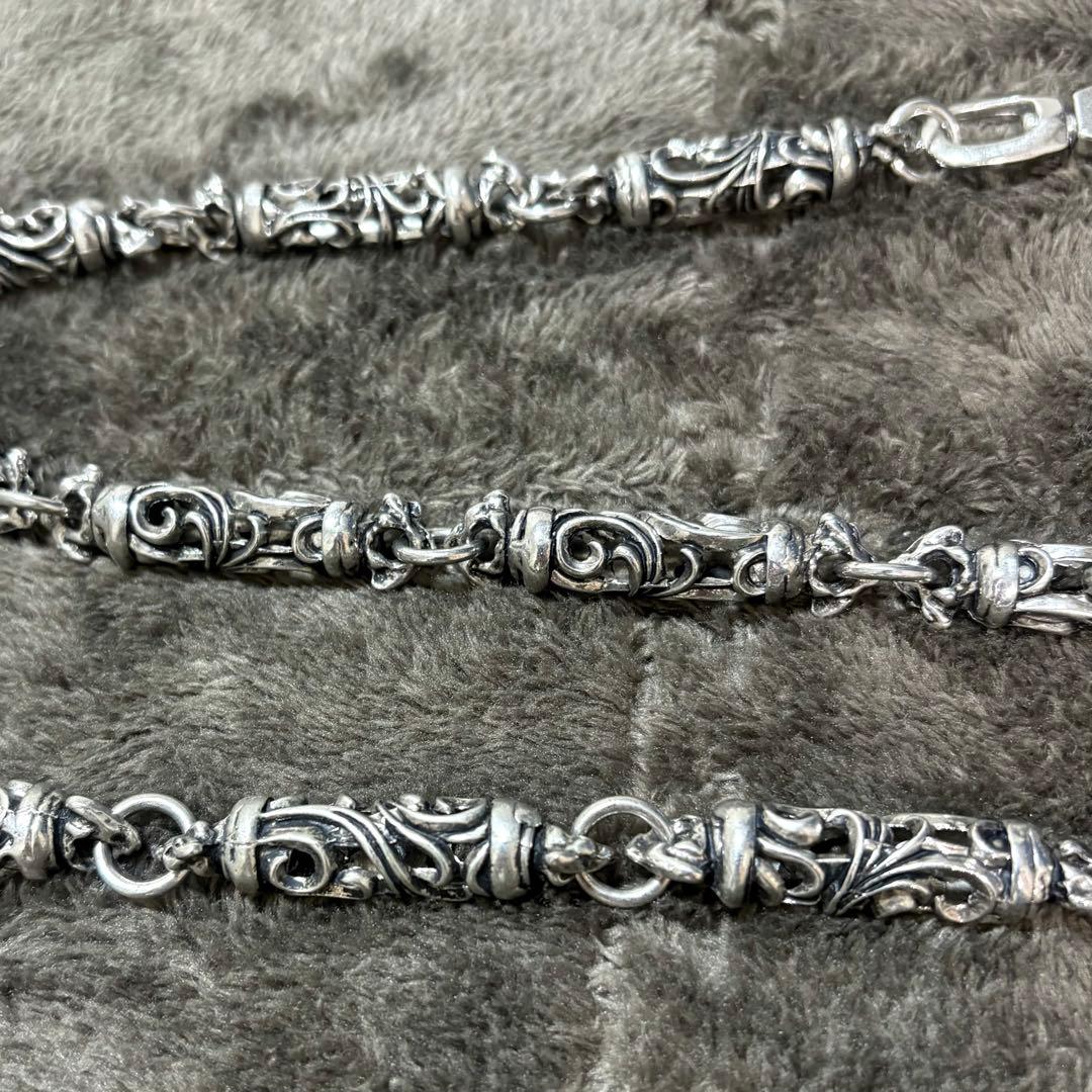 silver wallet chain floral バレル チェーン187g
