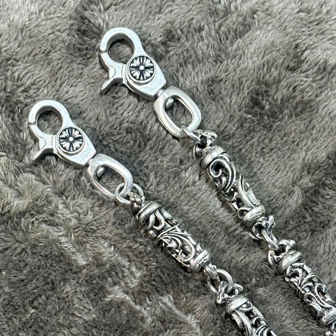 silver wallet chain floral バレル チェーン187g