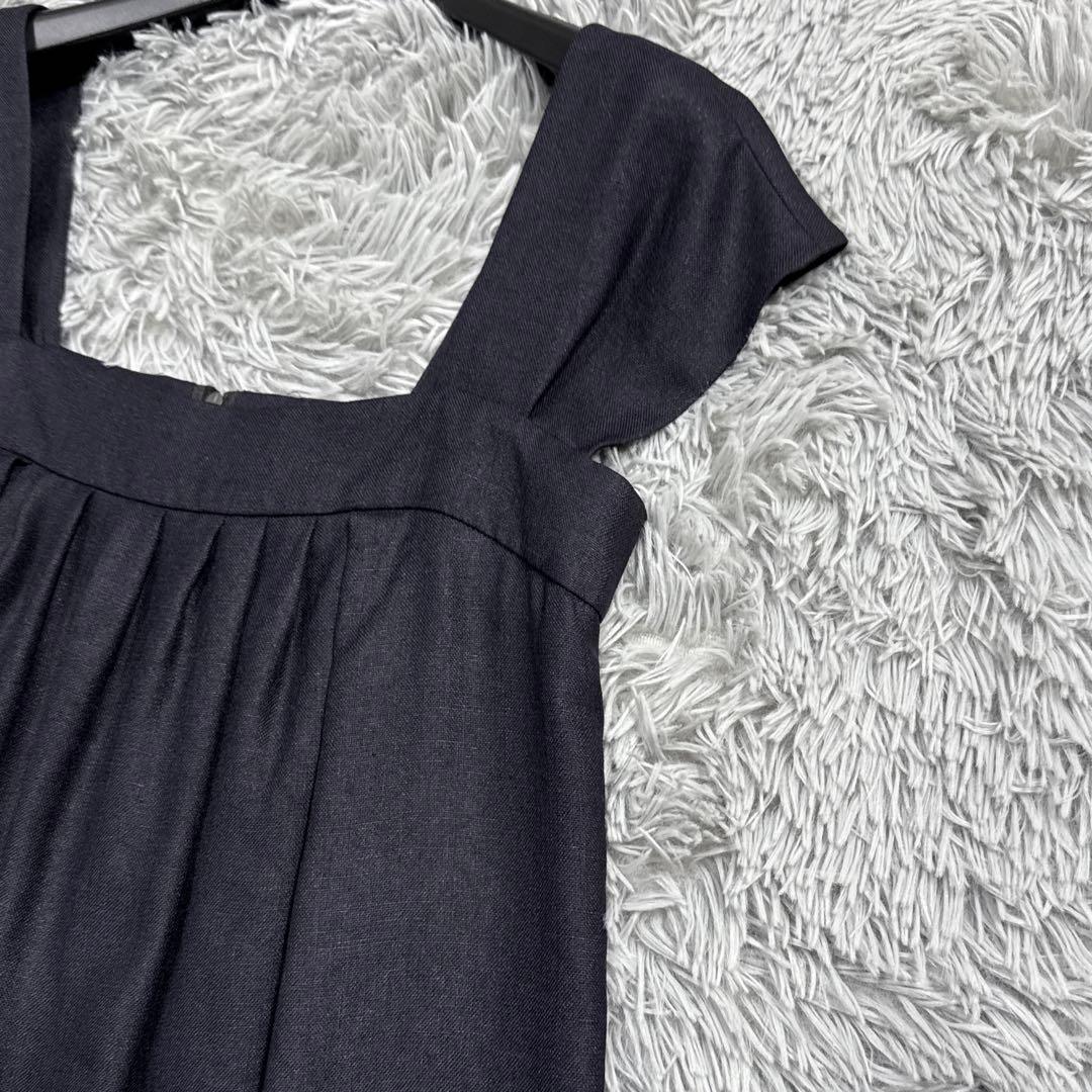 未使用級✨フォクシー リネンフェイスワンピースドレス ティアード ネイビー 38