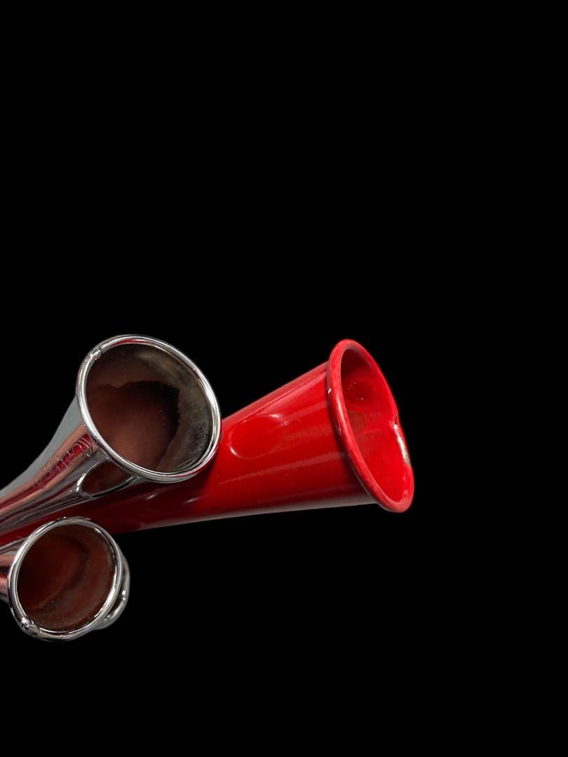 応援用4連ホイッスル シルバー/レッド　CRIX YASUDA チアホーン