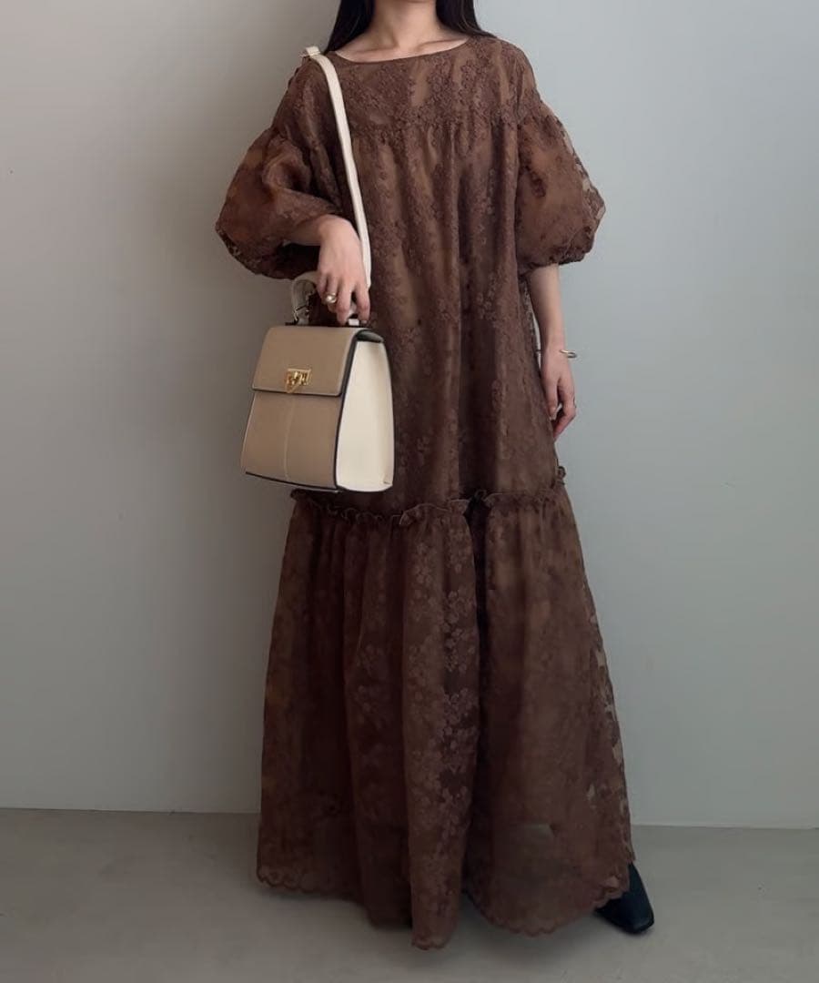 yourmle back ribbon flower jacquard ドレス