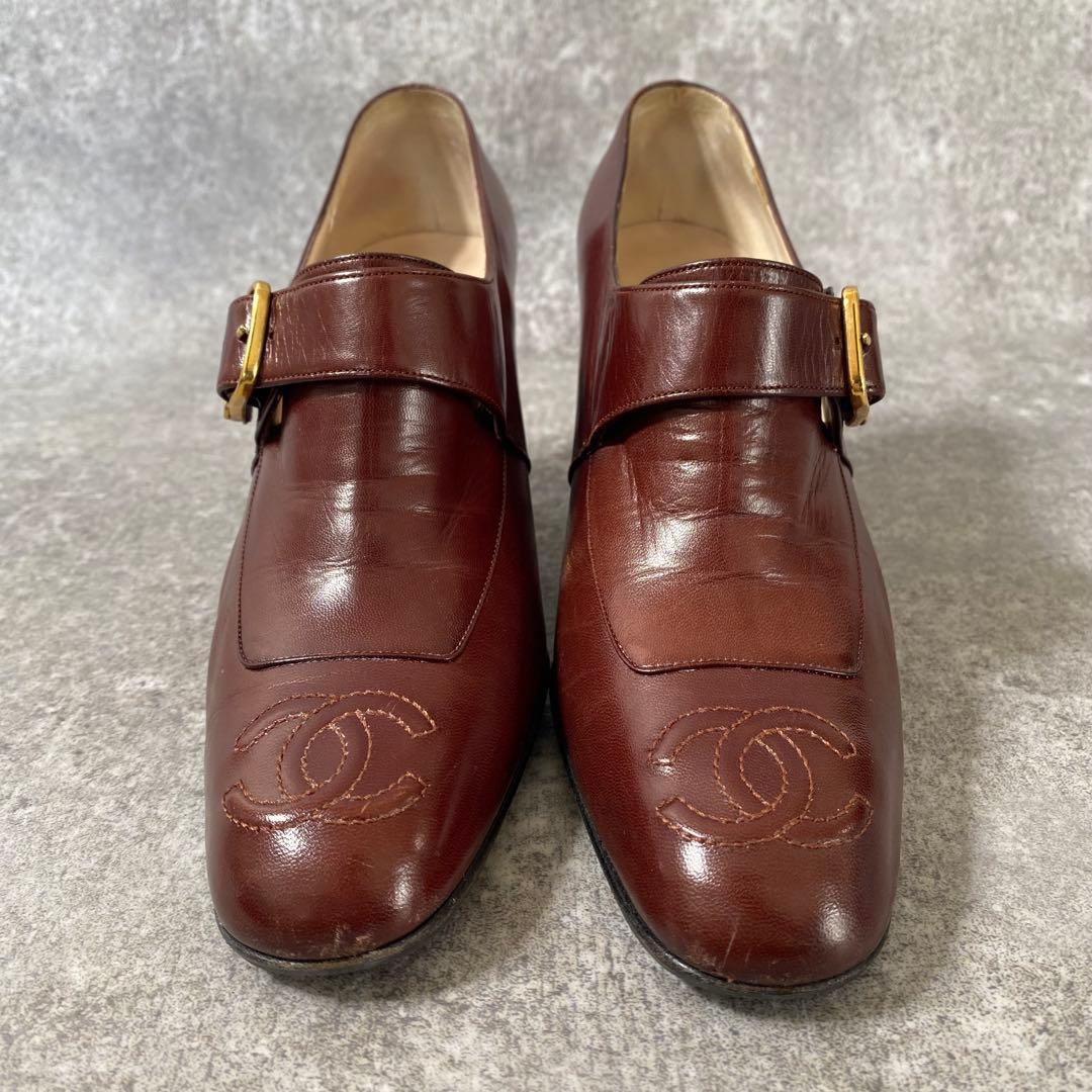 CHANEL シャネル ココマーク ロゴ パンプス ローファー ハイヒール　茶色