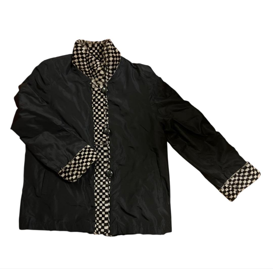 ホワイトベアー　シェアードミンク　　市松模様　ブラック　フリー