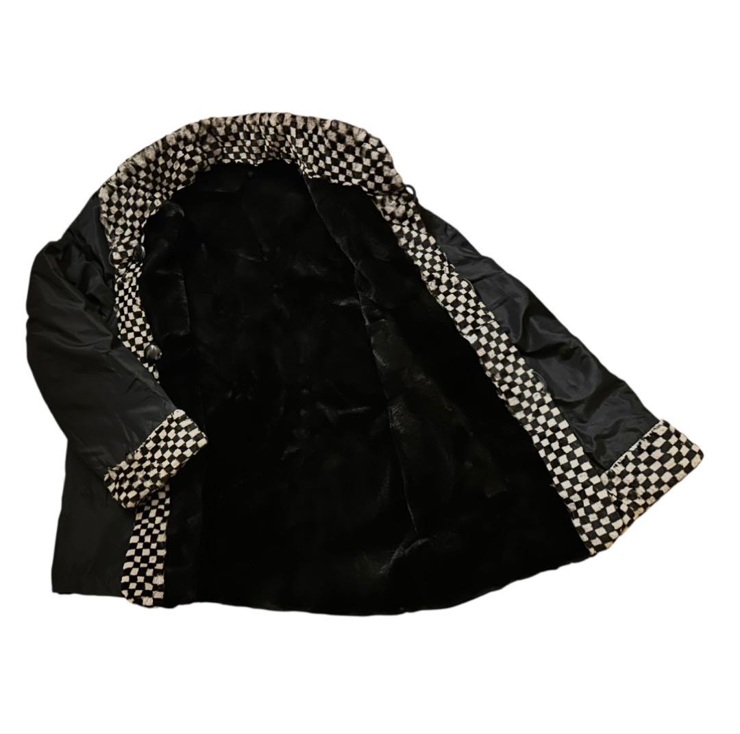 ホワイトベアー　シェアードミンク　　市松模様　ブラック　フリー