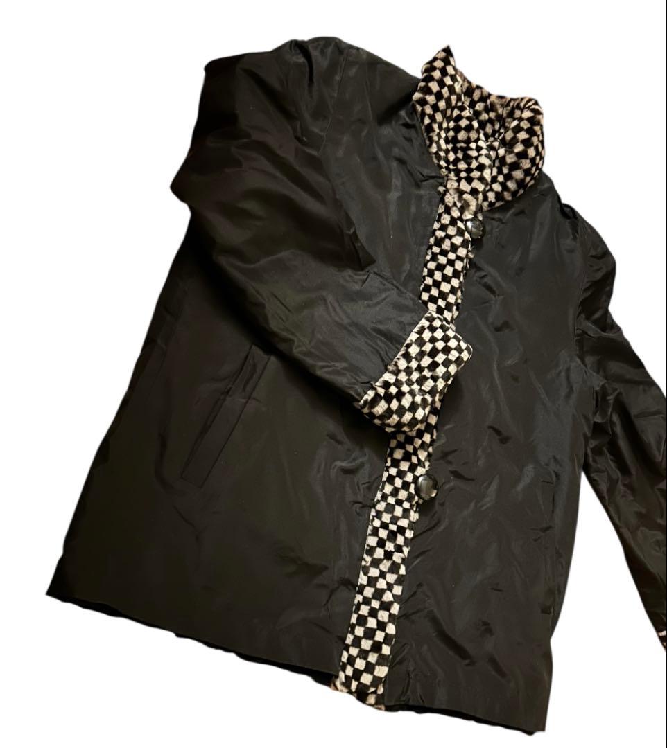 ホワイトベアー　シェアードミンク　　市松模様　ブラック　フリー