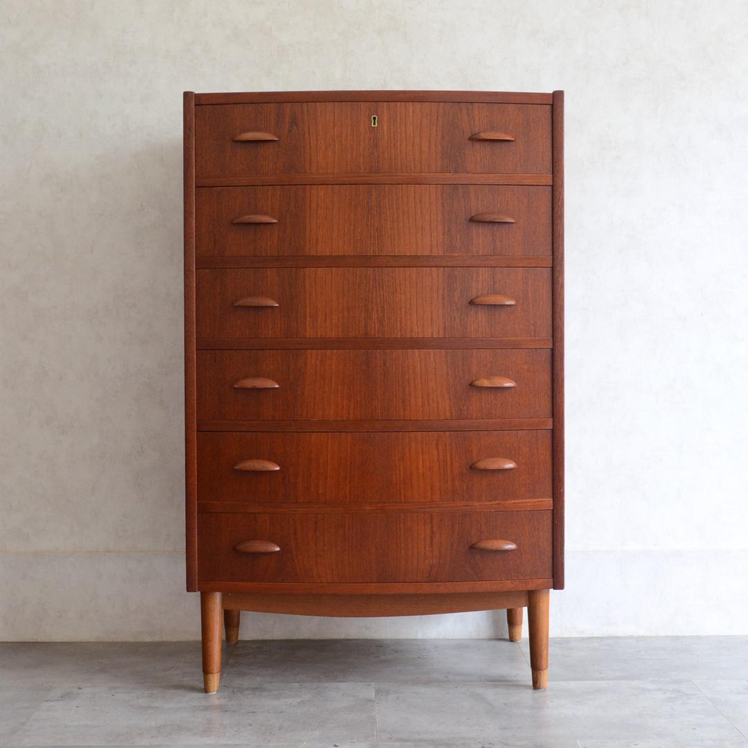 デンマーク 北欧ヴィンテージ チーク 6段 チェスト 鍵付 北欧家具 Lサイズ