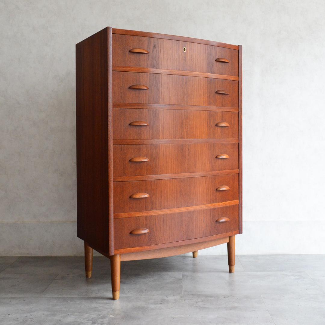 デンマーク 北欧ヴィンテージ チーク 6段 チェスト 鍵付 北欧家具 Lサイズ