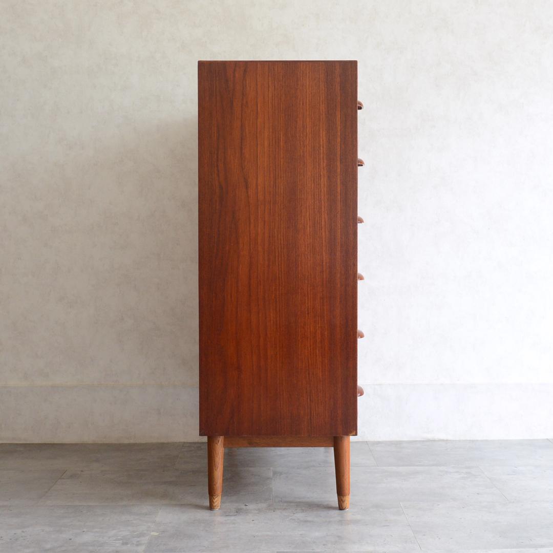 デンマーク 北欧ヴィンテージ チーク 6段 チェスト 鍵付 北欧家具 Lサイズ