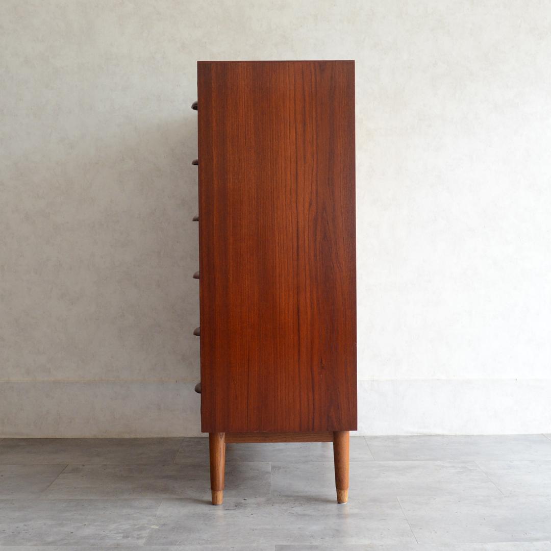 デンマーク 北欧ヴィンテージ チーク 6段 チェスト 鍵付 北欧家具 Lサイズ