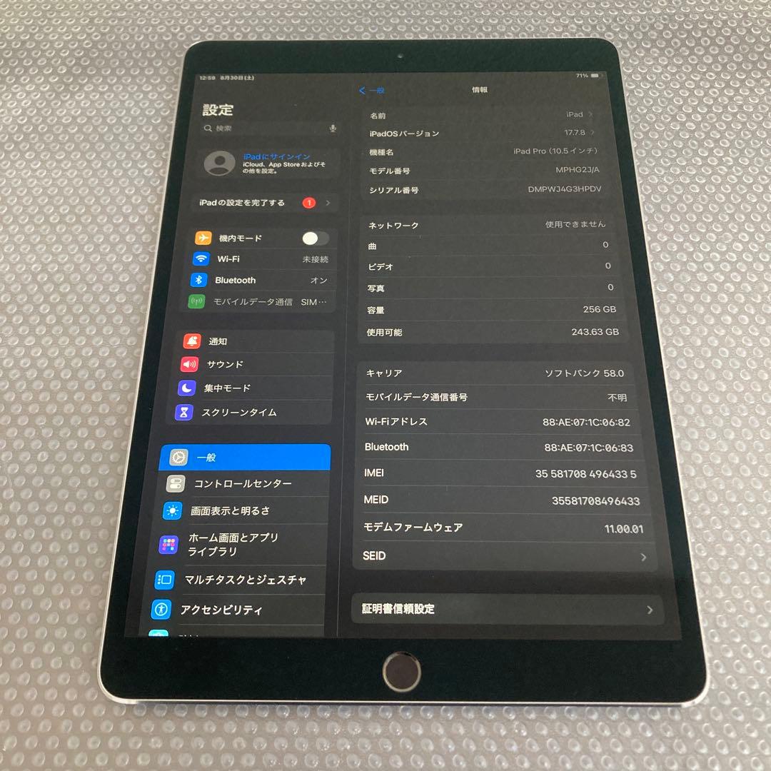 163 電池最良好☆iPad Pro 256GB 10.5インチ SIMフリー☆