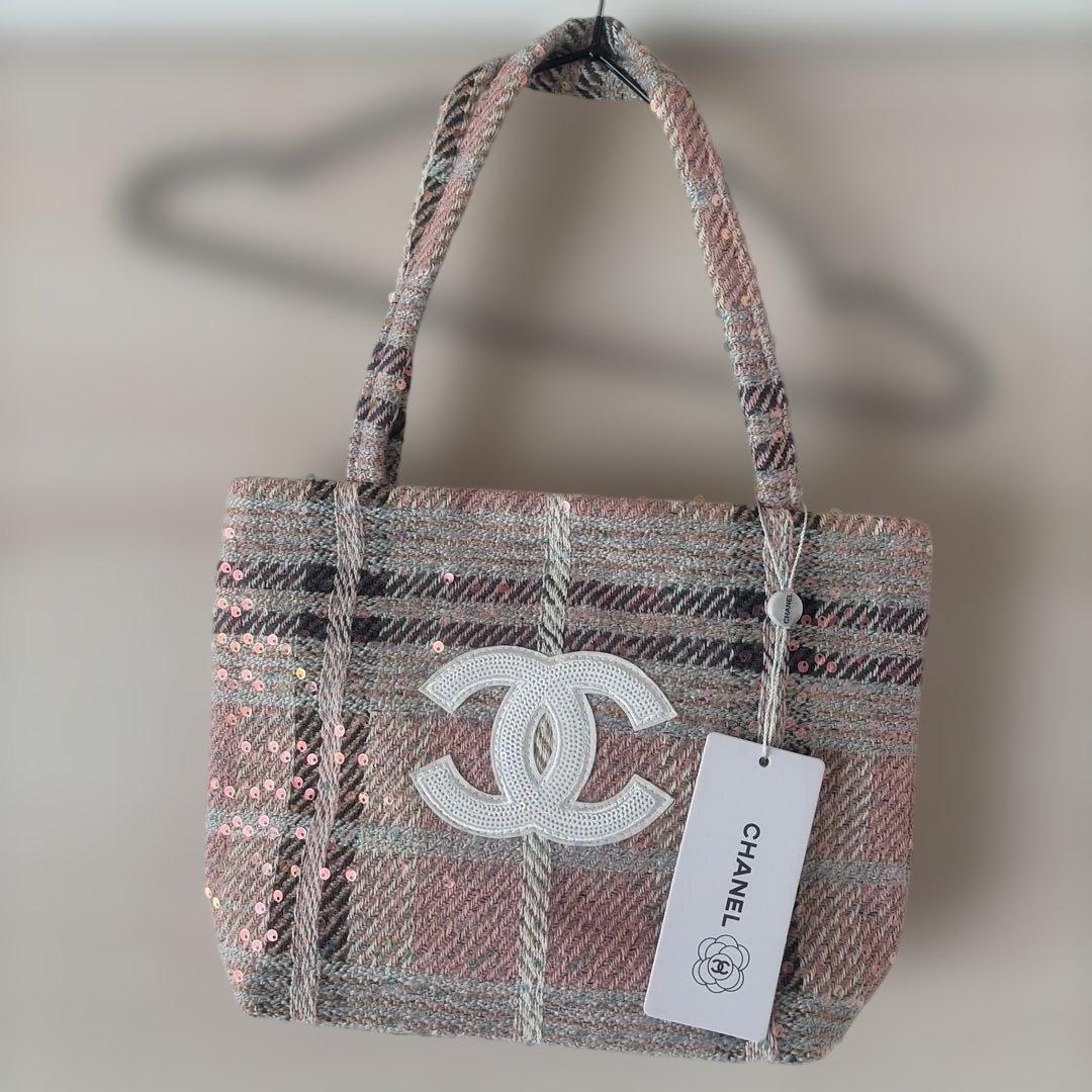 CHANEL ピンク系 スパンコール トートバッグ