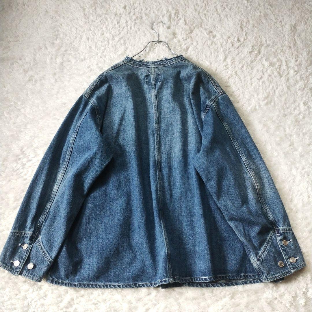 【極美品】カフネ　デニム　カバーオール　ノーカラー　ジャケット　洗える　ブルー