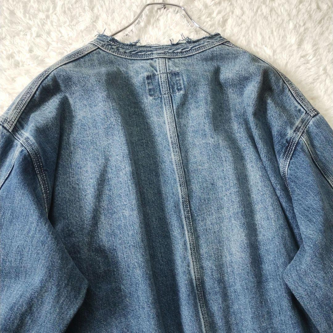 【極美品】カフネ　デニム　カバーオール　ノーカラー　ジャケット　洗える　ブルー