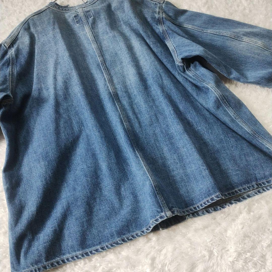 【極美品】カフネ　デニム　カバーオール　ノーカラー　ジャケット　洗える　ブルー