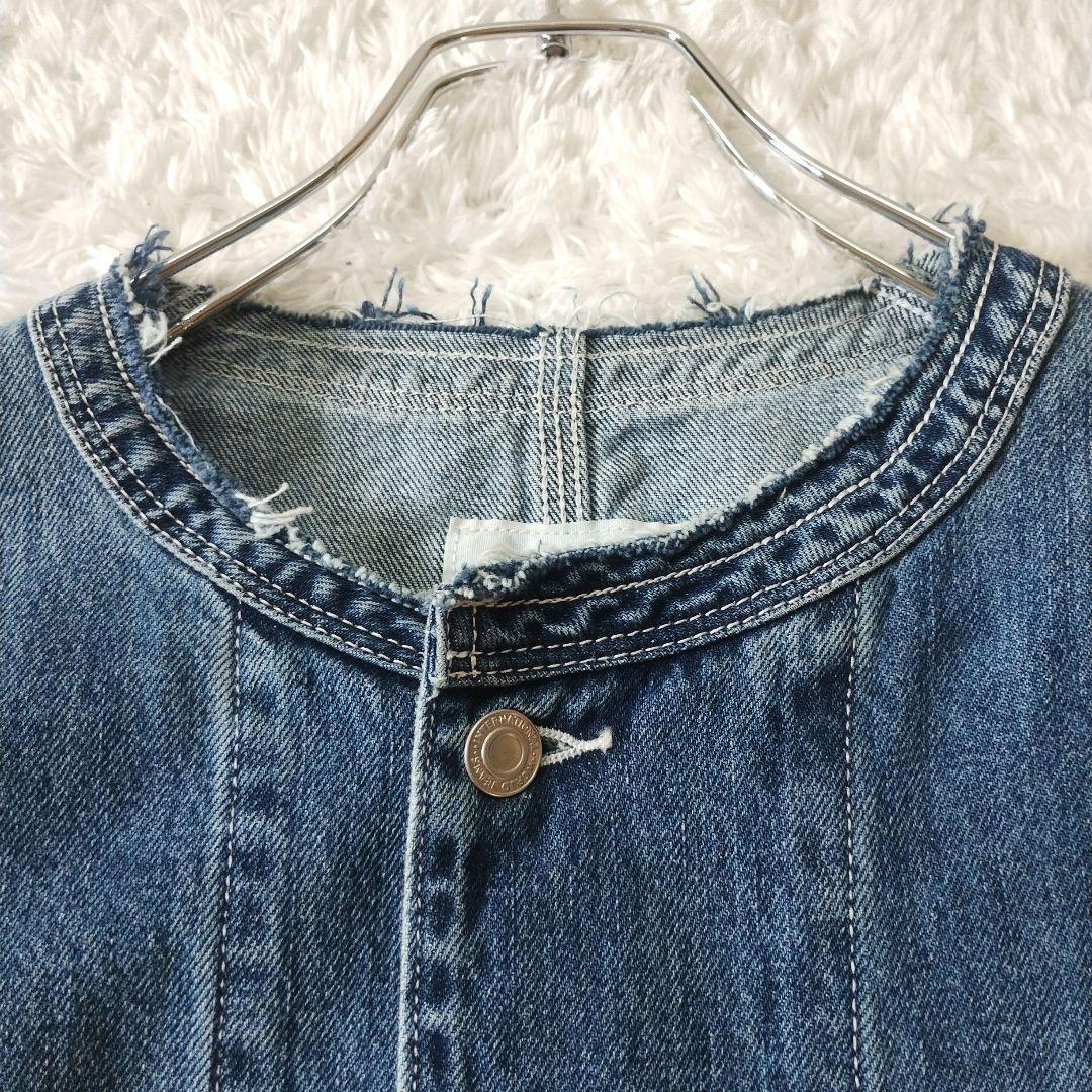 【極美品】カフネ　デニム　カバーオール　ノーカラー　ジャケット　洗える　ブルー