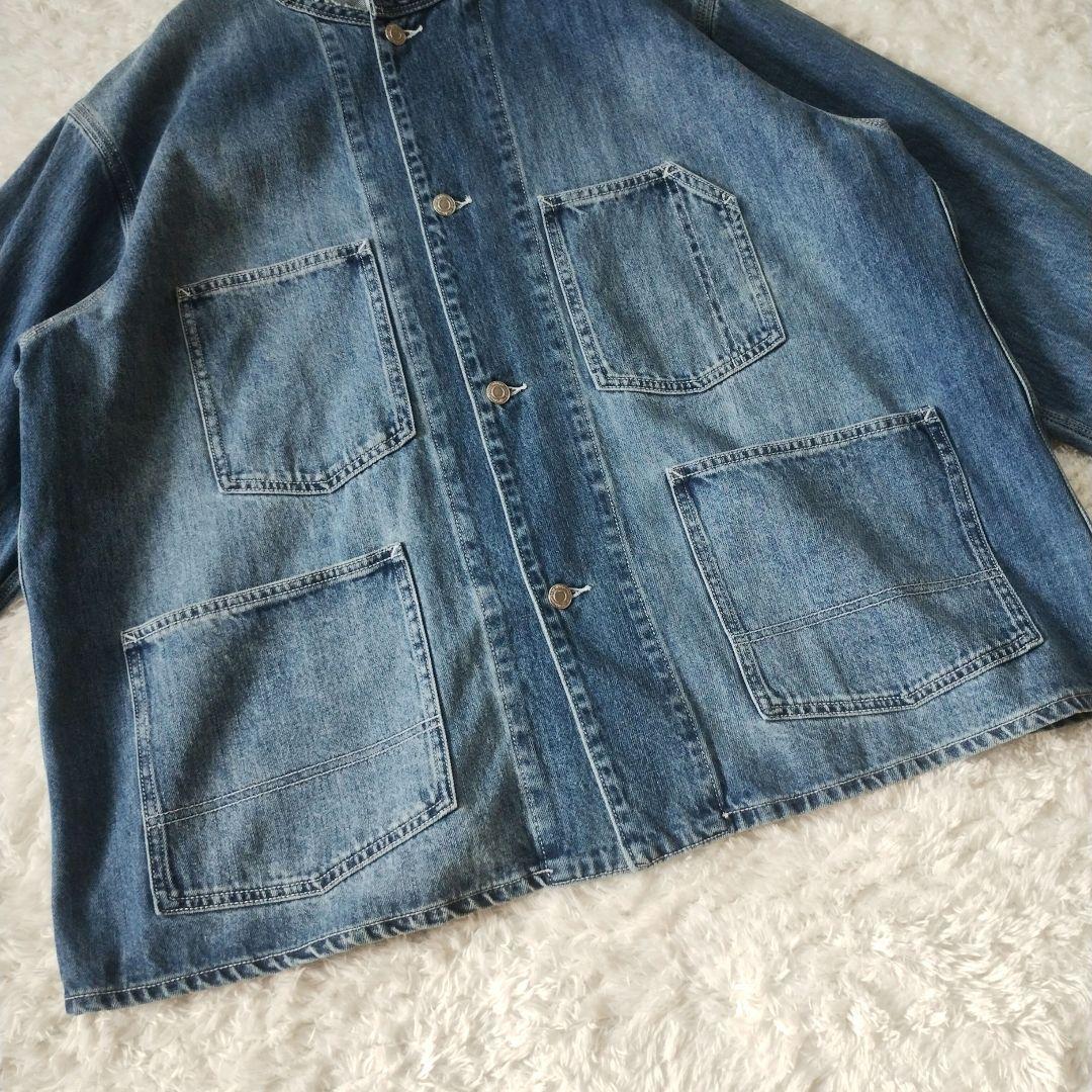 【極美品】カフネ　デニム　カバーオール　ノーカラー　ジャケット　洗える　ブルー