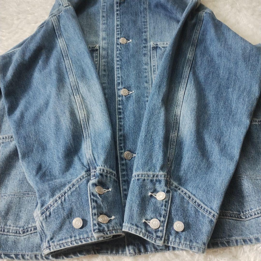 【極美品】カフネ　デニム　カバーオール　ノーカラー　ジャケット　洗える　ブルー