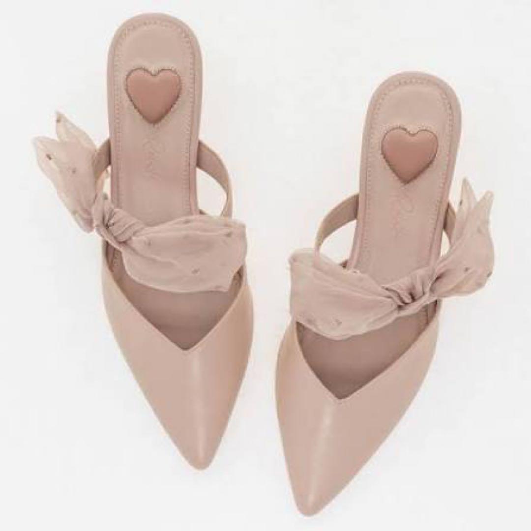 【HEART collection】シアーリボンミュールパンプス 箱あり