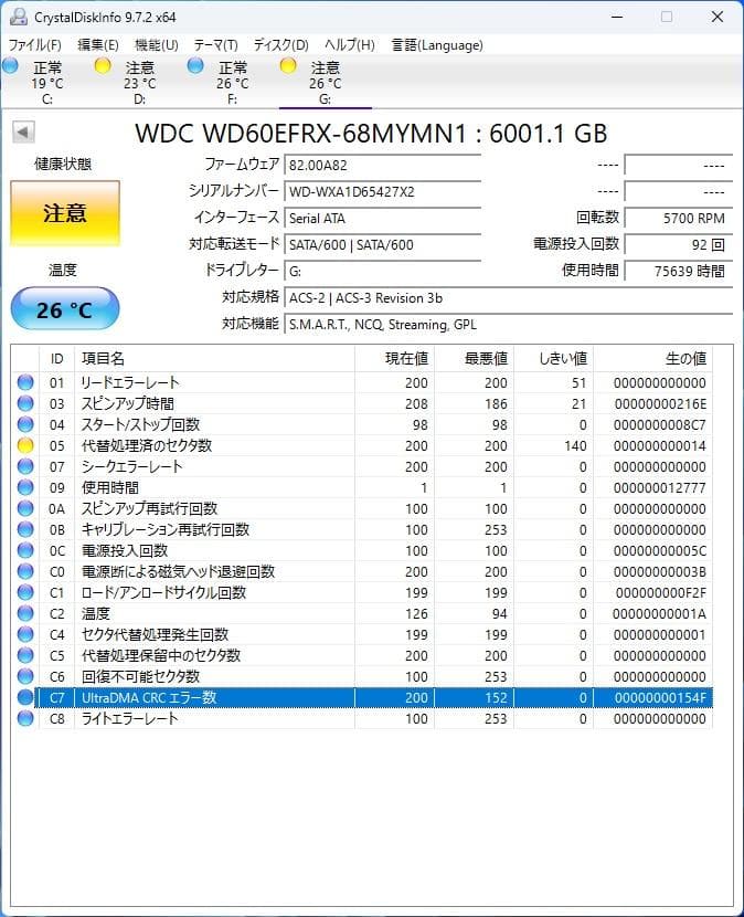 6TB HDD WD Red NAS用 WD60EFRX【注意】