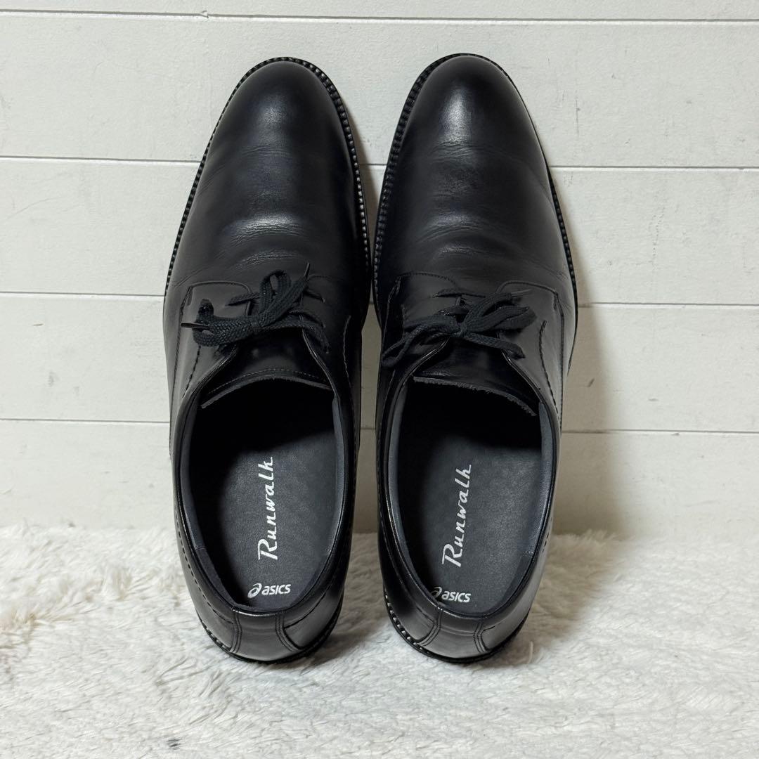極美品✨アシックス　ランウォーク　ビジネスシューズ　レザー　黒　プレーントゥ