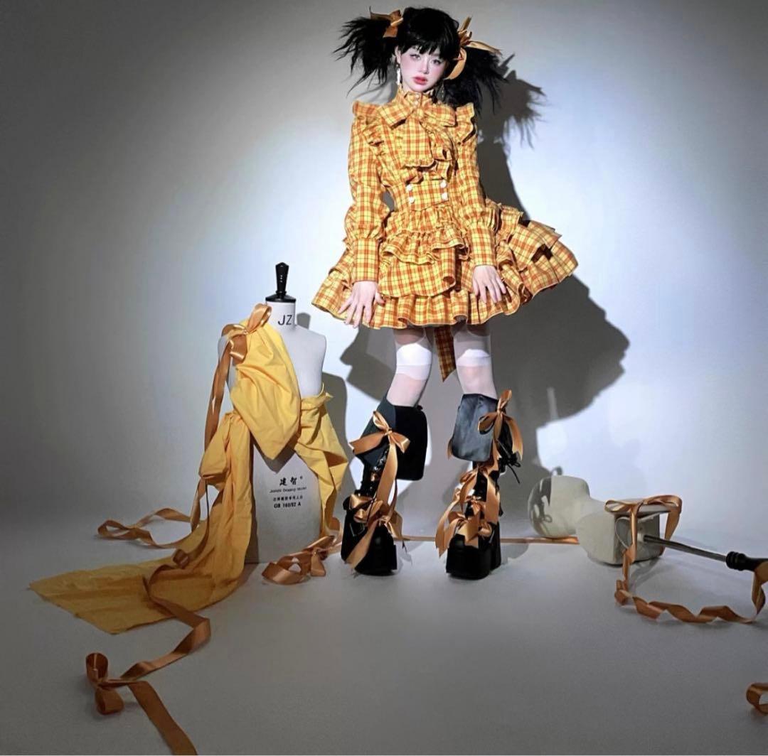 CATCOCOON ロリータ・ゴスロリ イエロー・チェック柄ドレス
