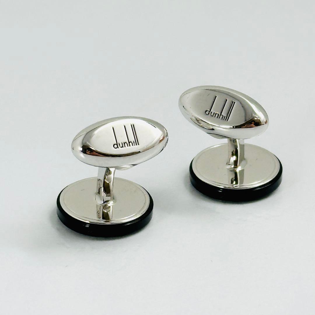 美品　Dunhill　ラウンドトップ　ロゴ　カフリンクス　シルバー
