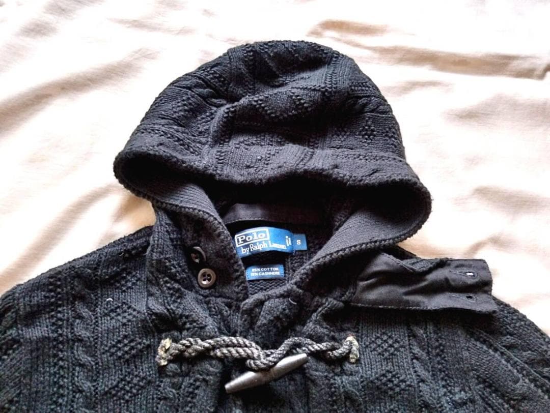 ラルフローレン　カシミア混 黒　ブラックケーブルニット ダッフルコート