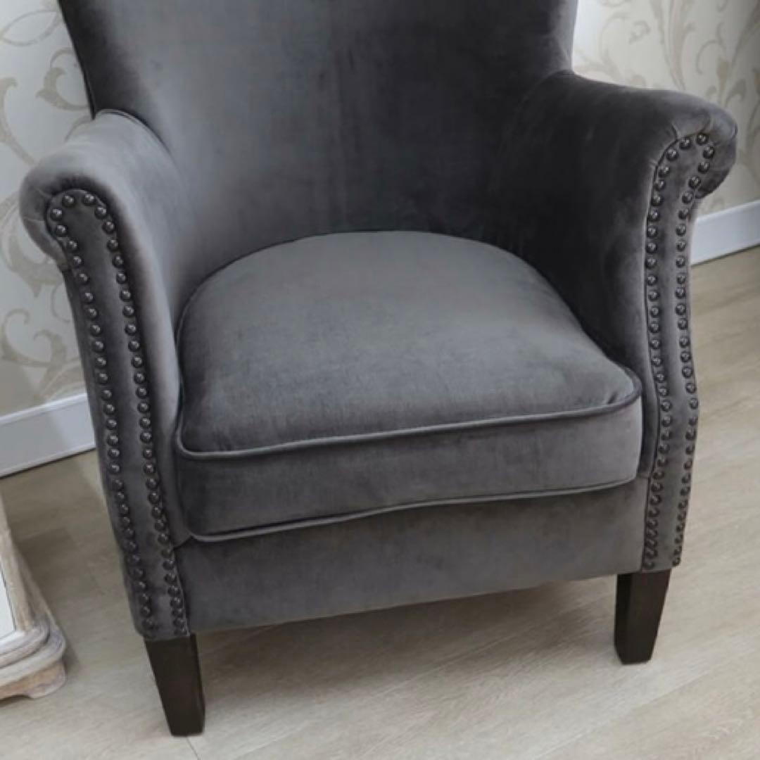 【 BLANC D'IVOIRE 】アームチェアCLAUDEベルベットグレー