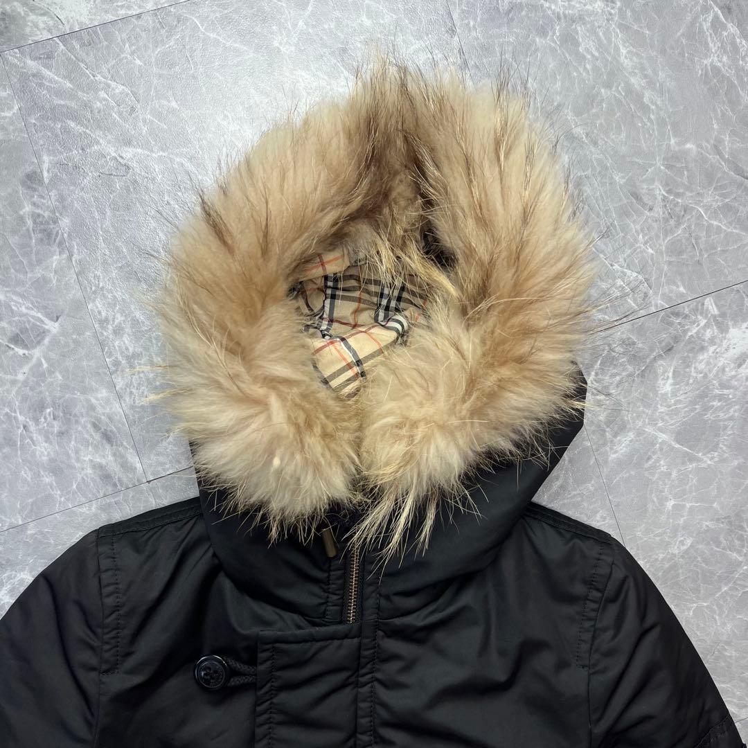 バーバリー♡モッズコート　ラクーンファー　ノバチェック 黒　36 S