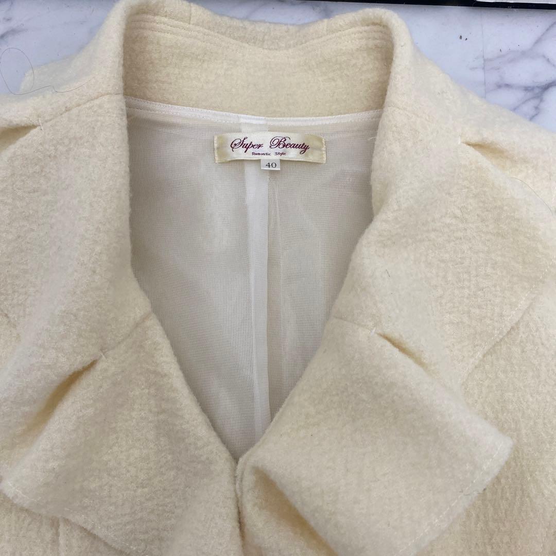 美品スーパービューティー花ビジュー装飾、異素材ジャケット、スカートセットアップ