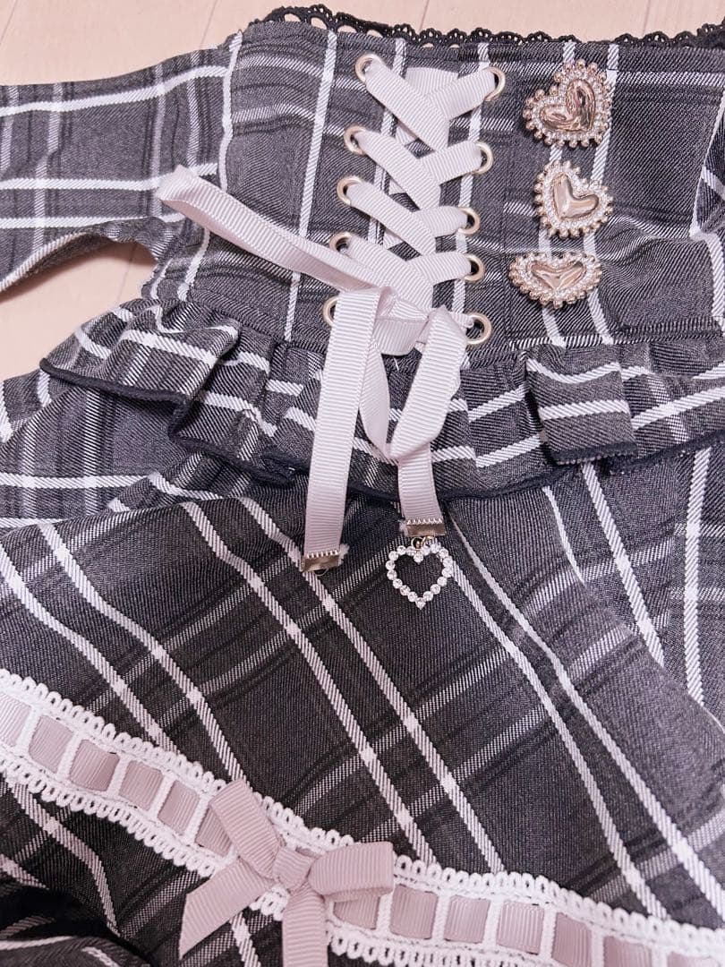 はしごリボンチェックティアードスカパン ブラックチェック LIZLISAリズリサ